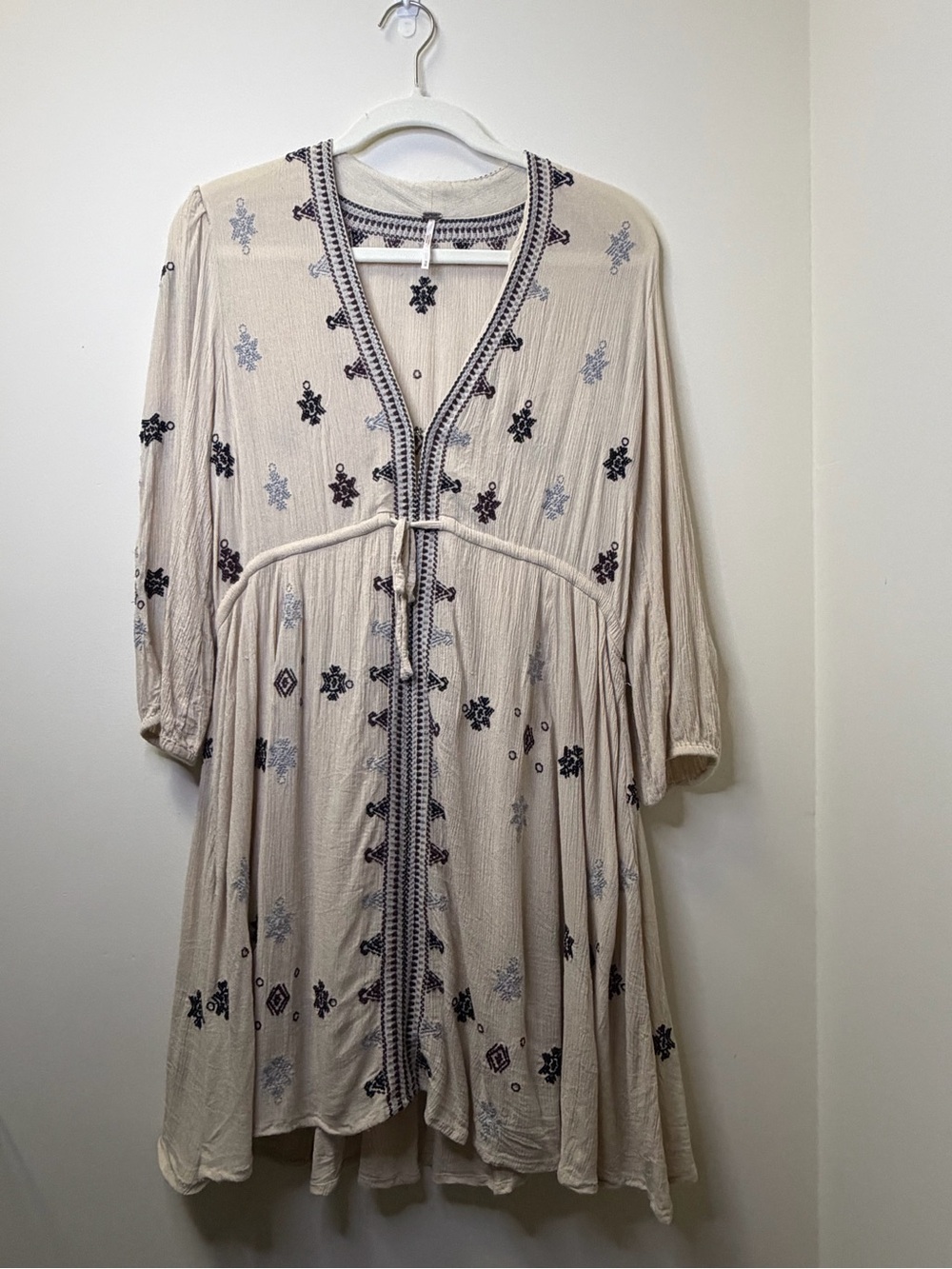 Free People Embroidered Tie-Waist Women's Dress with Snowflakes Winter Medium